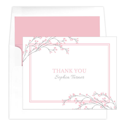 Blush Tiny Blossoms Thank You Folded Note Cards